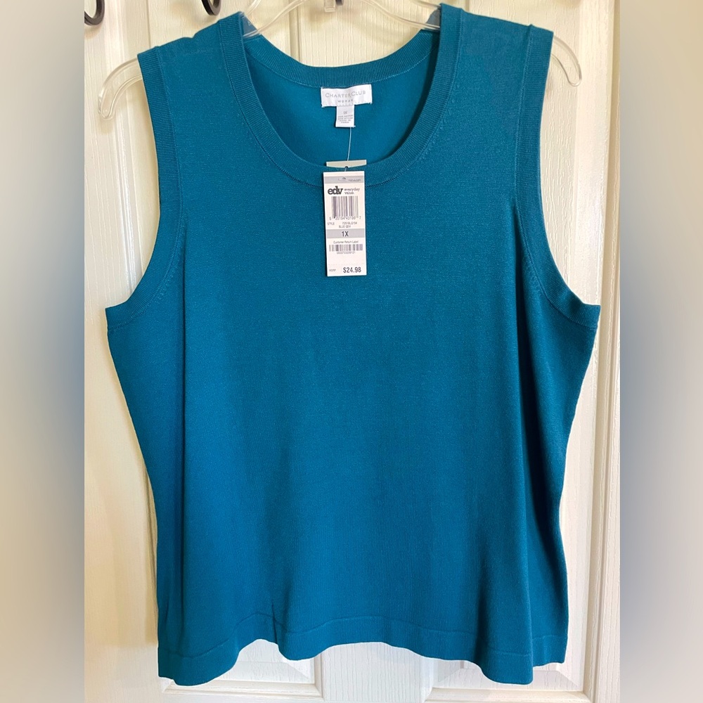 NWT Charter club sleeveless teal top 1X